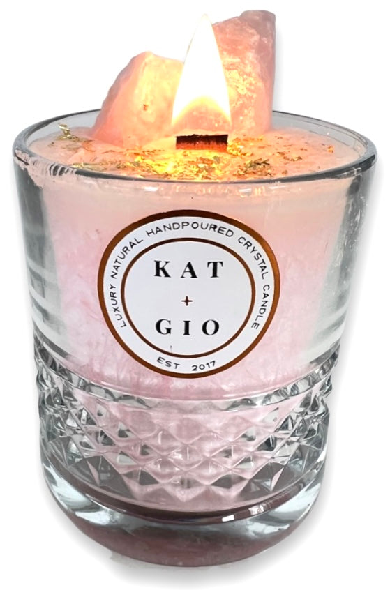 Rose Quartz Crystal Candle I Natural Scented Candle with Healing Crystals 