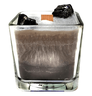 Luxury Scented Aromatherapy Candle fragranced with pure essential oils, natural palm wax with Black Tourmaline Healing crystals. Ideal for Chakra healing, mindfulness, spirituality, positive energy, for a balanced grounded life. Hand poured in small batches in Winnipeg Canada