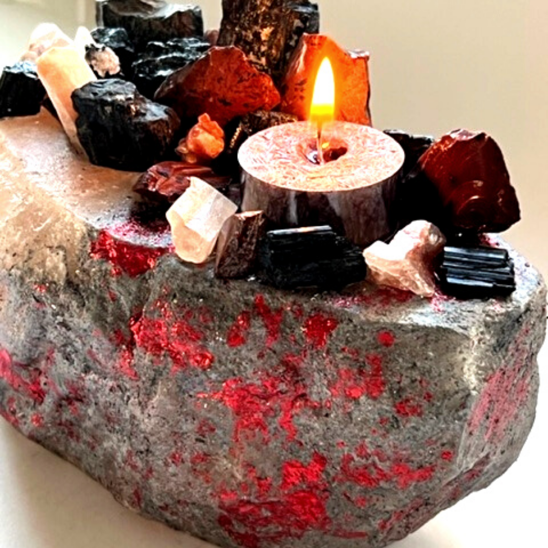 Tourmaline-Opal-Obsidian - Kat & Gio Aromatherapy Crystal Gemstone Candles 