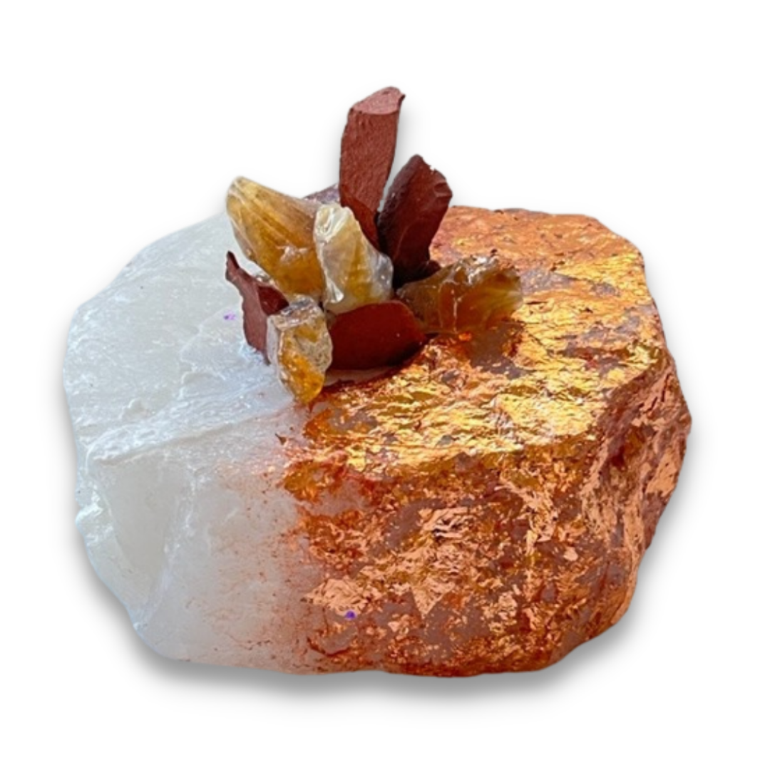 WHITE QUARTZ  Jasper+Calcite - Kat & Gio Aromatherapy Crystal Gemstone Candles 