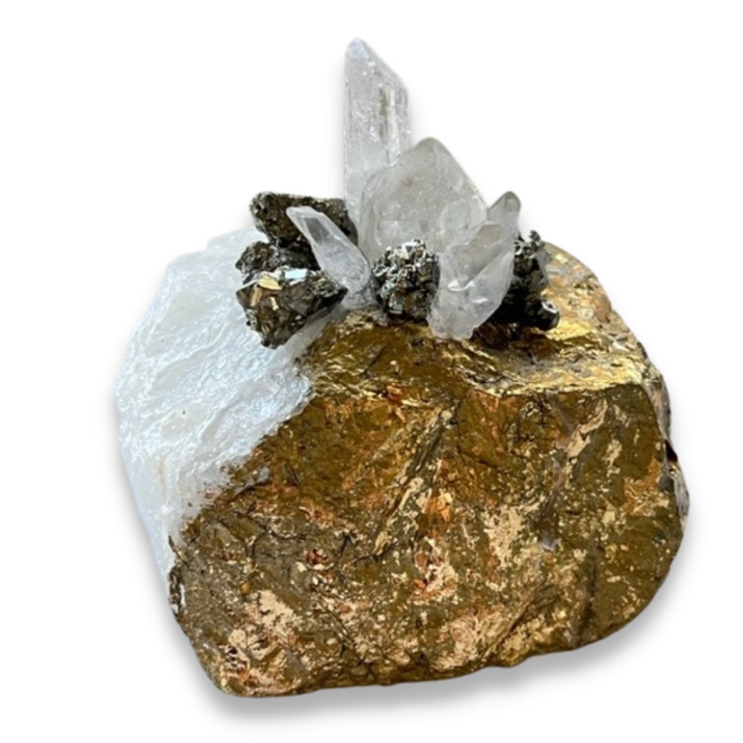 WHITE QUARTZ  Pyrite+Quartz Points - Kat & Gio Aromatherapy Crystal Gemstone Candles 