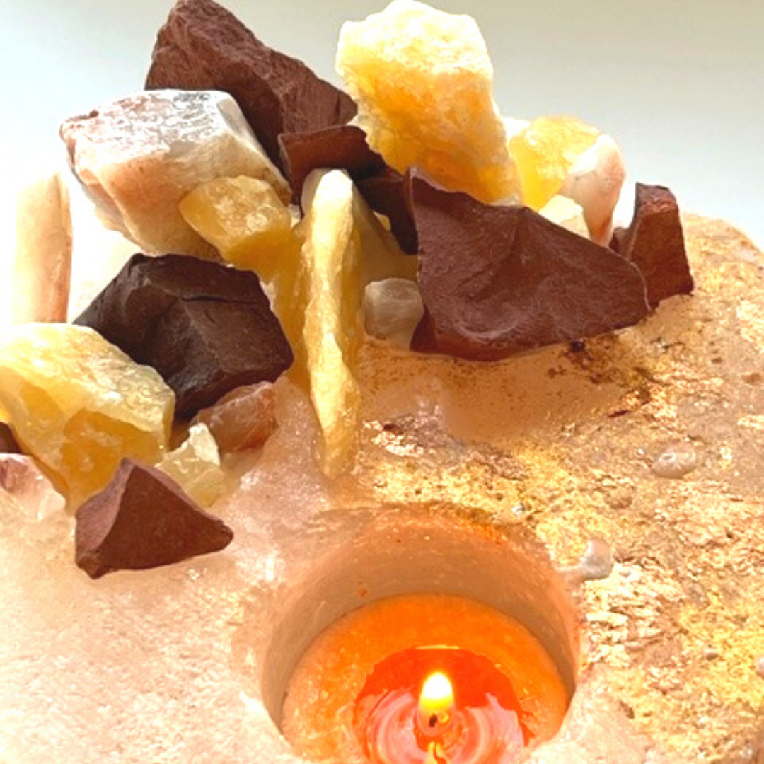 Calcite-Jasper-Fire Quartz - Kat & Gio Aromatherapy Crystal Gemstone Candles 