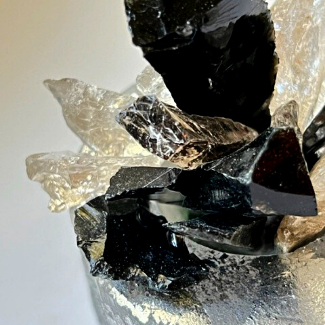 NATURAL SELENITE   Obsidian+Smoky Quartz - Kat & Gio Aromatherapy Crystal Gemstone Candles 