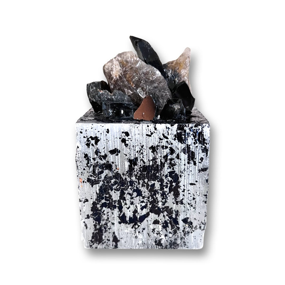 NATURAL SELENITE  Obsidian+Rutilatd Quartz - Kat & Gio Aromatherapy Crystal Gemstone Candles 