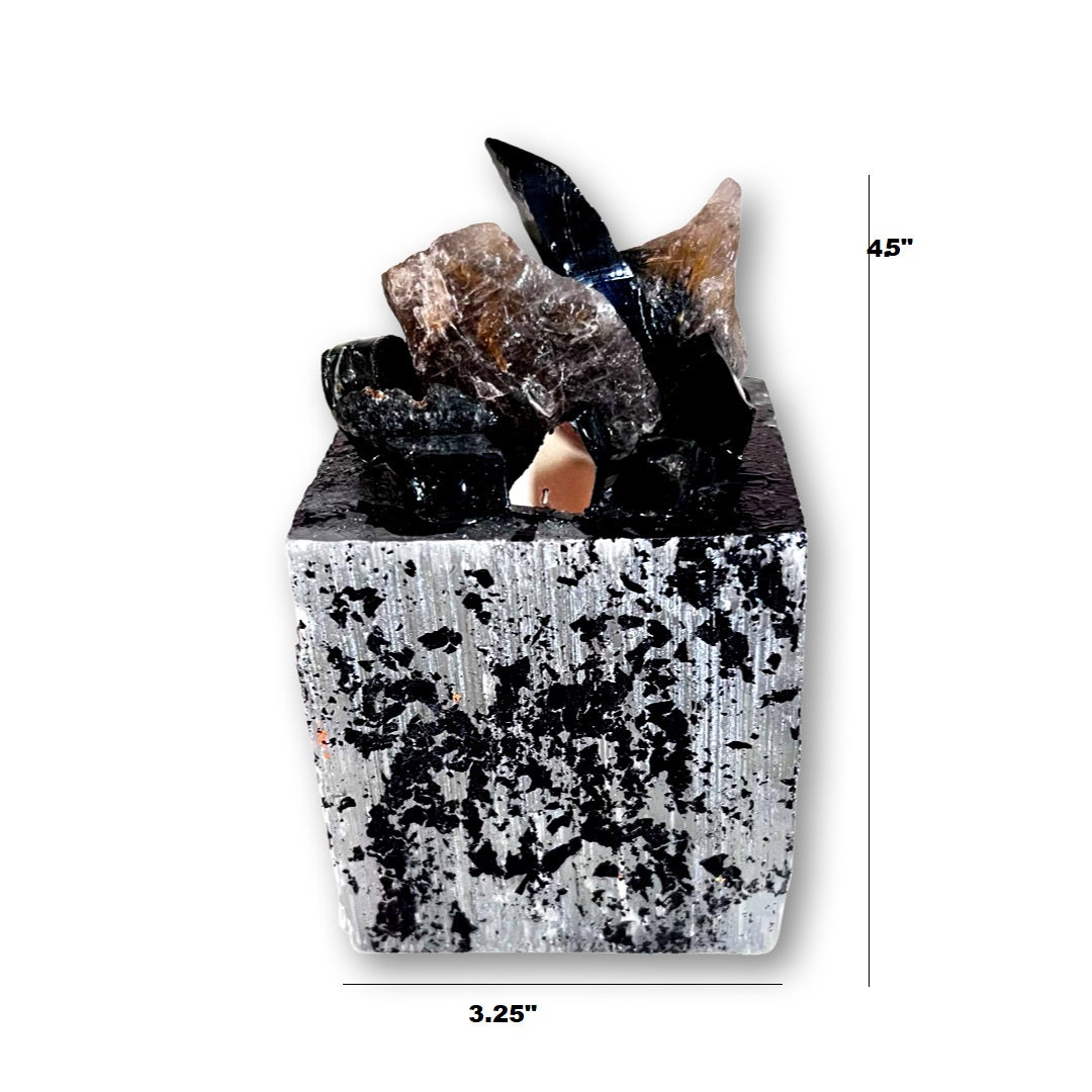 NATURAL SELENITE  Obsidian+Rutilatd Quartz - Kat & Gio Aromatherapy Crystal Gemstone Candles 