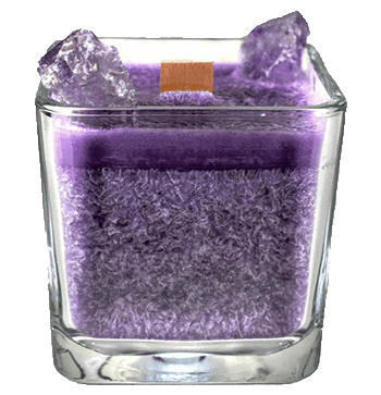 Luxury Scented Aromatherapy Candle fragranced with pure essential oils, natural palm wax with Amethyst Healing crystals. Ideal for Chakra healing, mindfulness, spirituality, positive energy, for a balanced grounded life. Hand poured in small batches in Winnipeg Canada